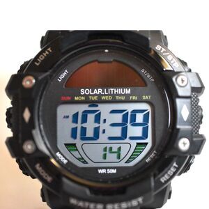 Solar.Lithium Sportswatch Black Acylic 10" Band Runs Great Watch